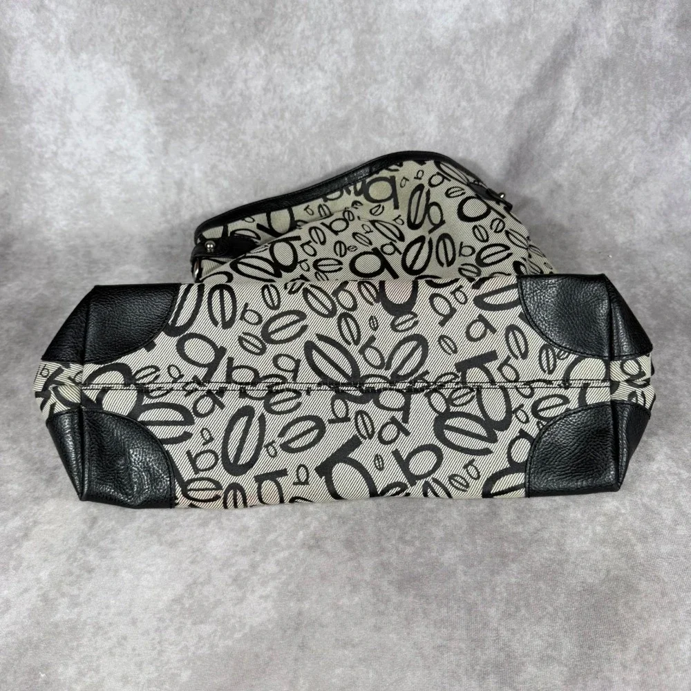Vtg Bebe Monogram Logo Canvas Hobo Shoulder Bag Black Silver Y2K Slouchy Purse